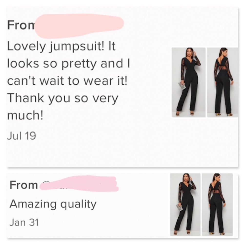 Lace Detail Black Elegant V-Neck Jumpsuit - Picture 8 of 13